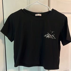 Black embroidered mountain crop top